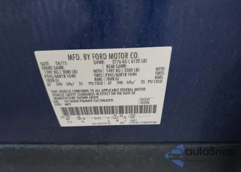 2015 Ford Explorer from USA, damaged, VIN 1FM5K7B86FGC58255
